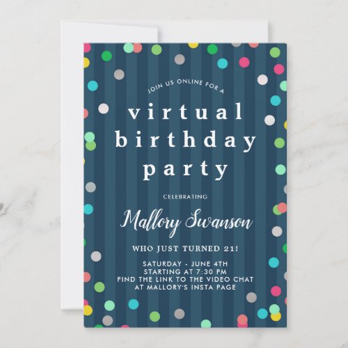 Colorful Confetti Virtual Birthday Party Invitation