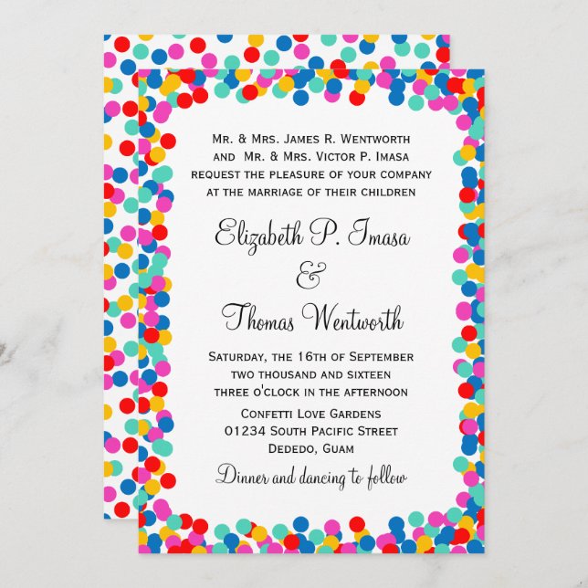 Colorful Confetti Wedding Invitations (Front/Back)
