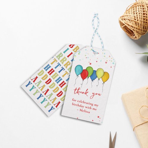 Colorful Confetti Whimsical Calligraphy Balloons Gift Tags