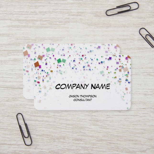 Colorful Confetti White Background Business Card (Front/Back In Situ)