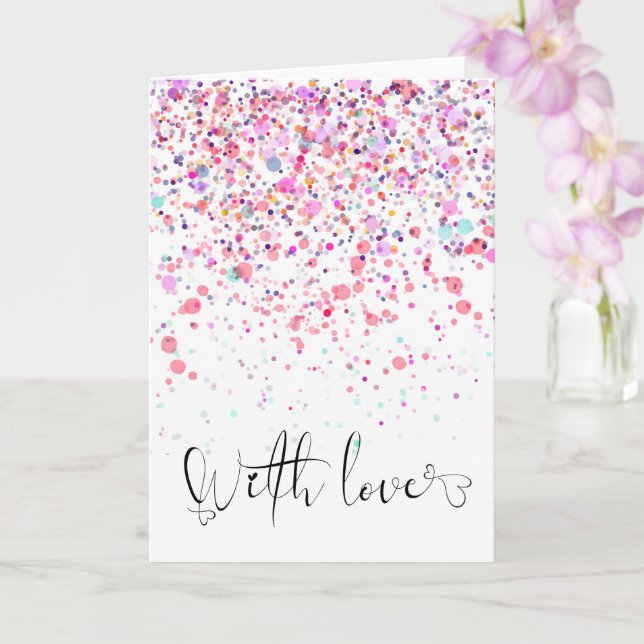 Colorful Confetti With Love Pink Birthday Card (Orchid)