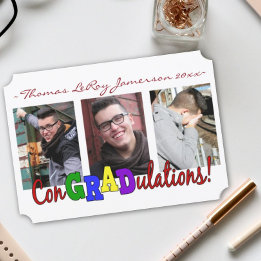 Colorful ConGRADulations 3 Photo Collage Grad Invitation