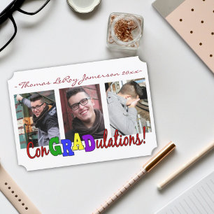 Colorful ConGRADulations 3 Photo Graduation Card