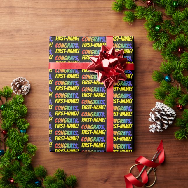 Colorful "CONGRATS" + Personalized Name Wrapping P Paper (Holiday Gift)