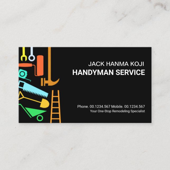 Colorful Construction Handyman Tools Business Card (Front)