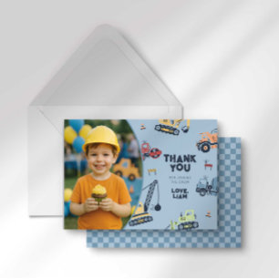 Colorful Construction Truck Birthday Thank You Card