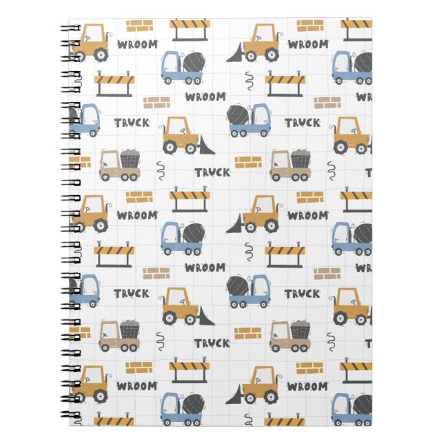 Colorful Construction Trucks Pattern Notebook (Front)