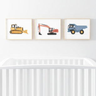 Colorful Construction Vehicles Boys Room Wall Art Sets
