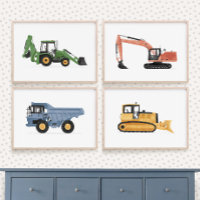 Colorful Construction Vehicles Boys Room