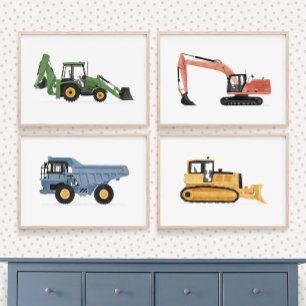 Colorful Construction Vehicles Boys Room Wall Art Sets