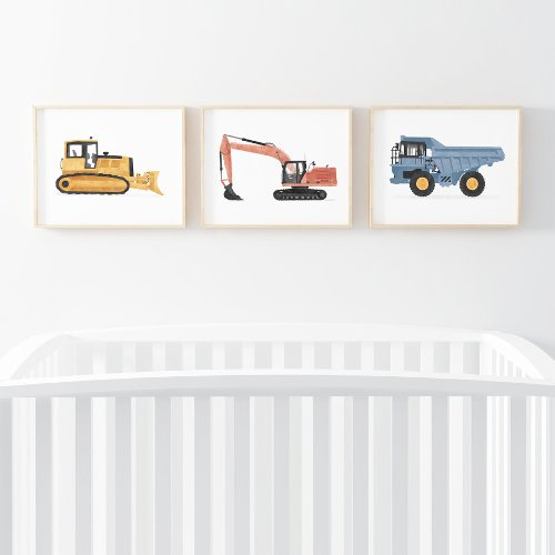 Colorful Construction Vehicles Boys Room Wall Art Sets