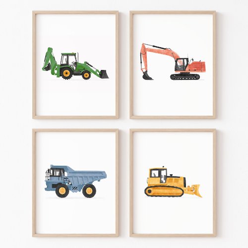 Colorful Construction Vehicles Boys Room Wall Art Sets