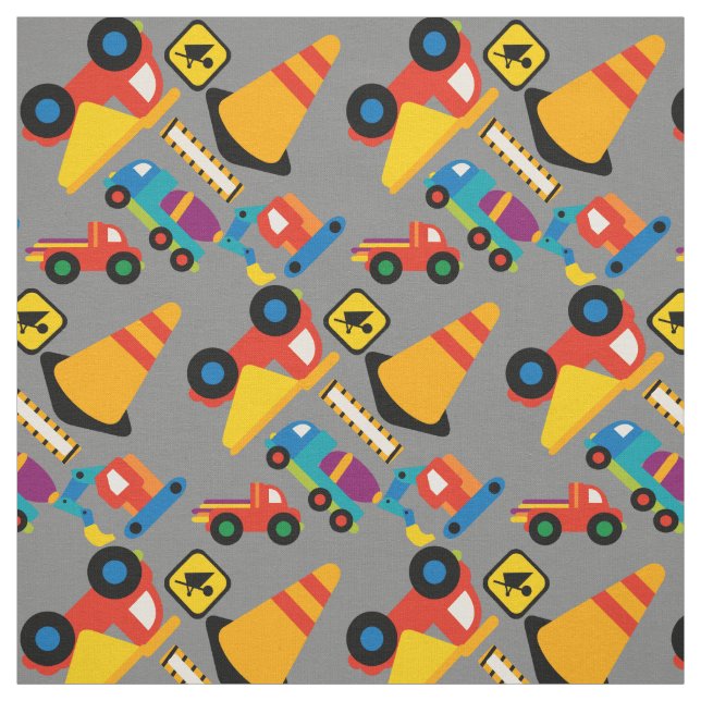 Colorful Construction Vehicles Kids Fabric (Swatch)