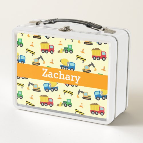 Colorful Construction Vehicles Pattern for Boys Metal Lunch Box