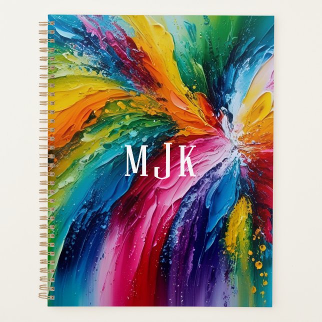 Colorful Contemporary Abstract Art Monogram Planner (Front)