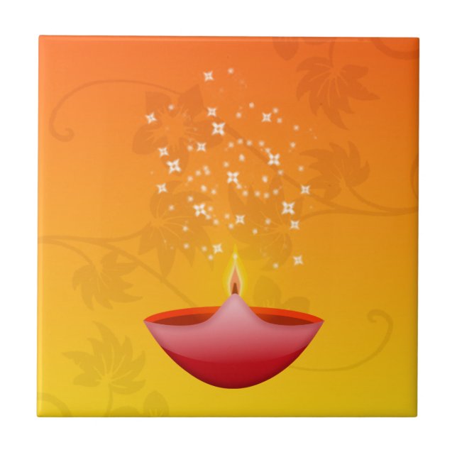 Colorful Contemporary Red Deepa Diwali Tile (Front)