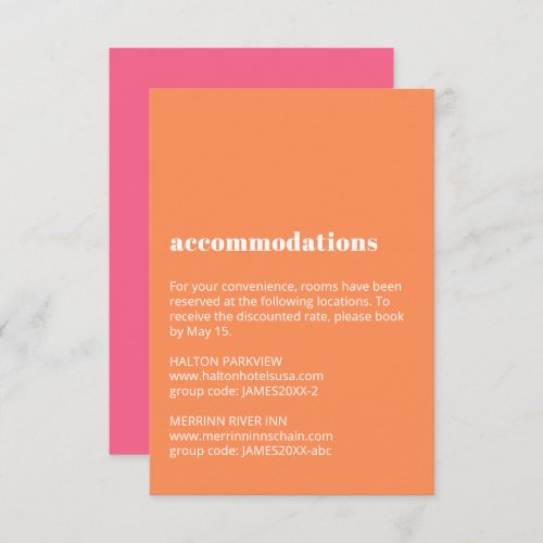 Colorful Contemporary Wedding Accommodations Enclosure Card