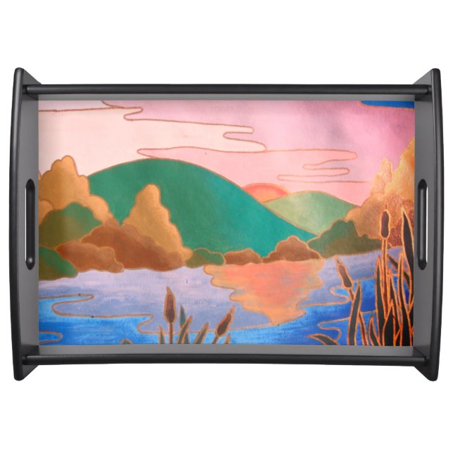 colorful contempory abstract art landscape serving tray (Front)