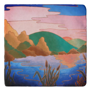 colorful contempory abstract art landscape trivet