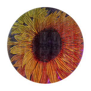 colorful contempory large yellow sun flower cutting board
