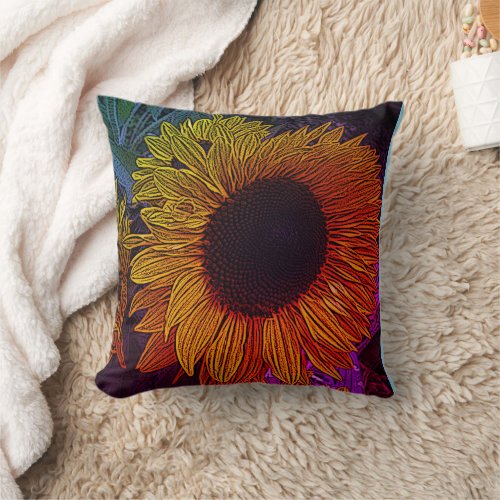 colorful contempory large yellow sun flower throw pillow