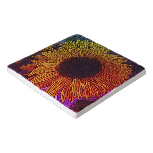 colorful contempory large yellow sun flower  trivet