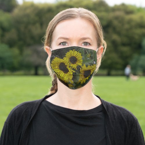 colorful contempory large yellow sun flowers adult cloth face mask