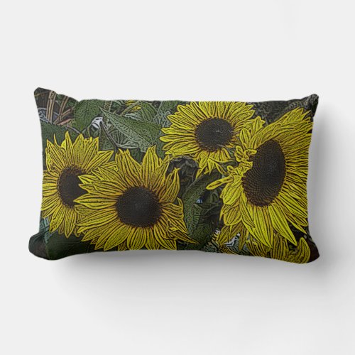colorful contempory large yellow sun flowers lumbar pillow