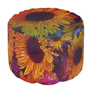 colorful contempory large yellow sun flowers pouf