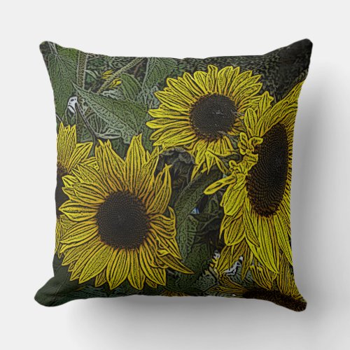 colorful contempory large yellow sun flowers throw pillow