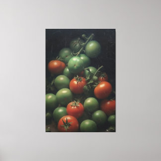 Colorful Contrast: Green and Red Tomato Painting Canvas Print