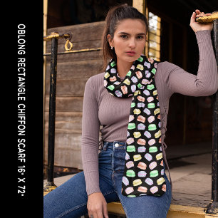 Colorful Cookies Macarons Black Long Rectangle Scarf