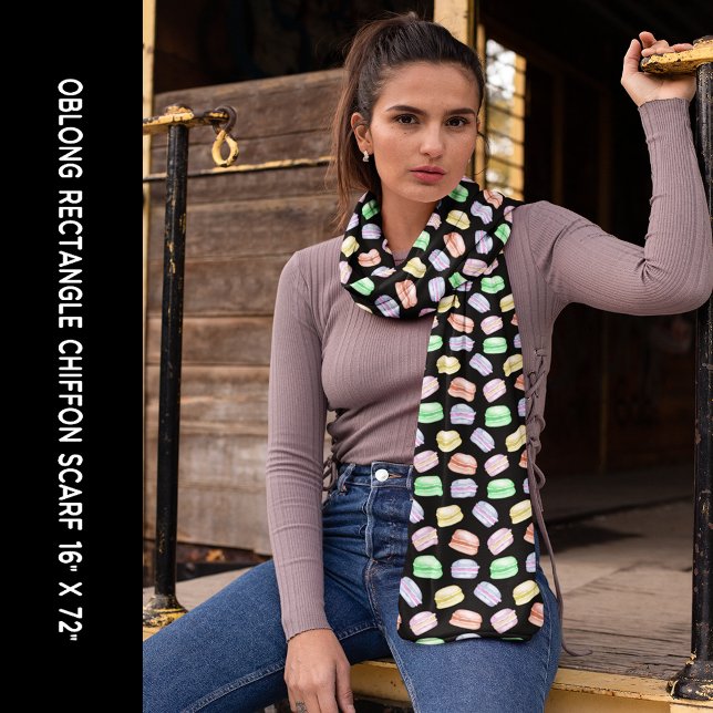 Colorful Cookies Macarons Black Long Rectangle Scarf (Colorful Cookies Macarons Black Long Rectangle Scarf)