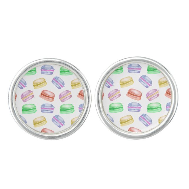 Colorful Cookies Macarons Dessert Cufflinks (Front)