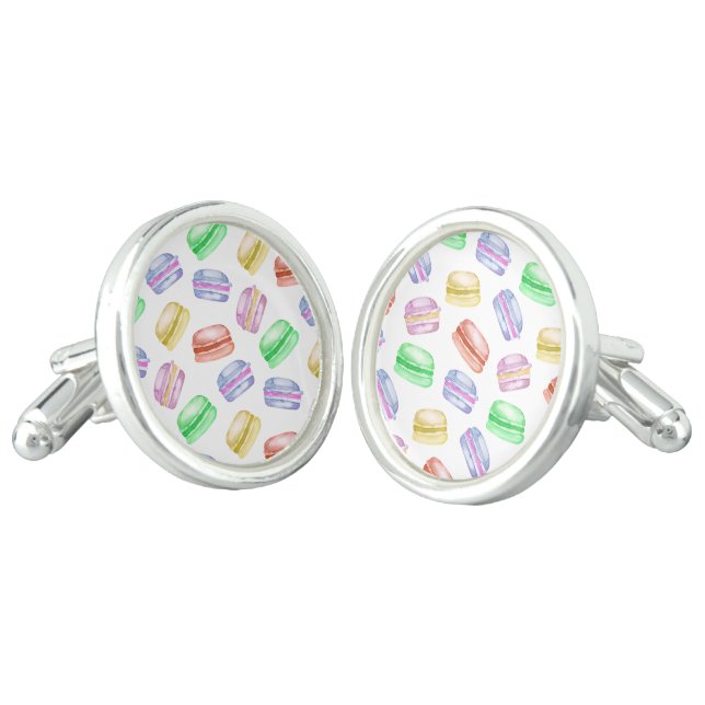 Colorful Cookies Macarons Dessert Cufflinks (Angled)