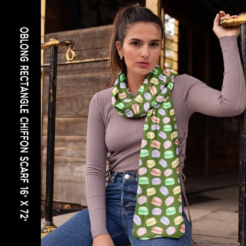 Colorful Cookies Macarons DK Green Long Rectangle Scarf