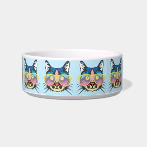 Colorful Cool Cat with Glasses Bowl