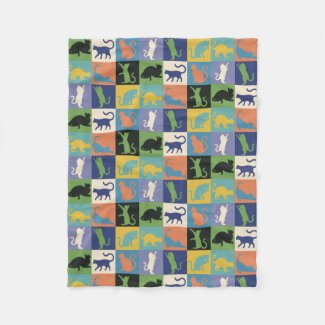 Colorful Cool Cats in Quilt-like Squares Fleece Blanket