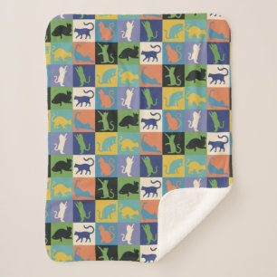 Colorful Cool Cats in Quilt-like Squares Sherpa Blanket