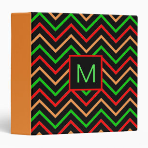 Colorful Cool Chevron on Black Monogram 3 Ring Binder