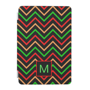 Colorful Cool Chevron on Black Monogram iPad Mini Cover