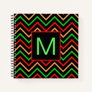 Colorful Cool Chevron on Black Monogram Notebook