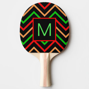 Colorful Cool Chevron on Black Monogram Ping Pong Paddle