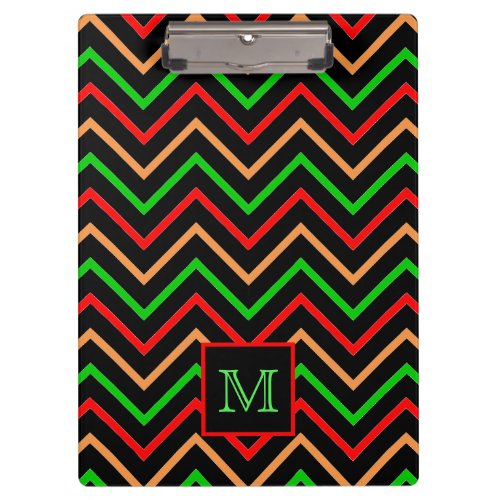 Colorful Cool Chevron on Black Monogrammed Clipboard