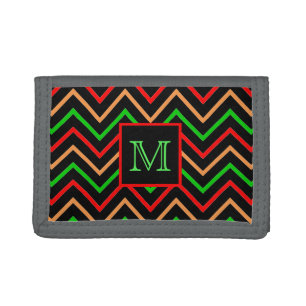 Colorful Cool Chevron on Black Monogrammed Tri-fold Wallet