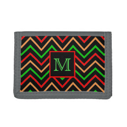 Colorful Cool Chevron on Black Monogrammed Trifold Wallet
