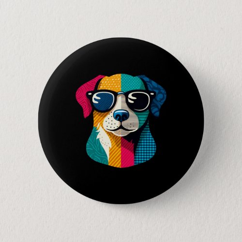 Colorful Cool Dog Collage Art  Button