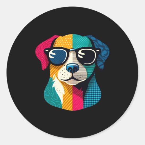 Colorful Cool Dog Collage Art  Classic Round Sticker
