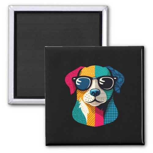 Colorful Cool Dog Collage Art  Magnet