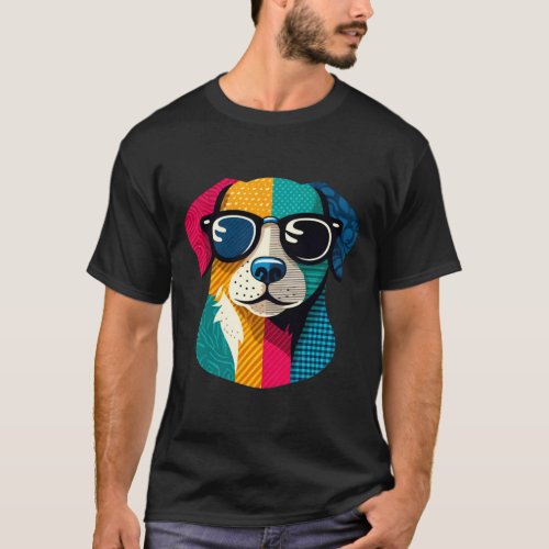 Colorful Cool Dog Collage Art  T_Shirt
